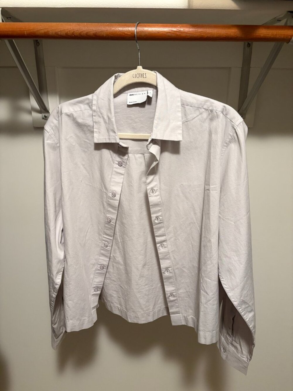 ASOS DESIGN Long Sleeve Shirt Mens M Light Grey 100% Cotton 40" Chest